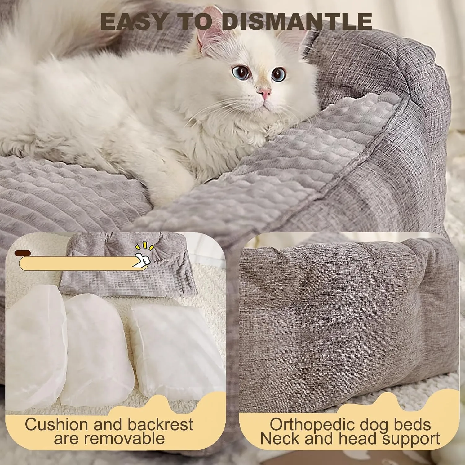 Reversible Dog Bed Mat, Orthopedic Calming Dog Bed,Dog Bed Crate Pad Plush Dog Crate Washable Dog Bed Sofa Pet Bed for Small Medium Large Dogs Removable Washable Dog Bed(Gray,XL)