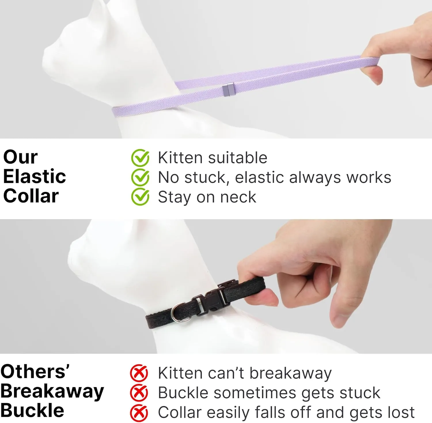 Safety Cat Collar - U.S. IDA Gold Awarding Design, Elastic Quick Release, Non Breakaway - Lightweight for Kitten, Neck Fit 7.8'-15.7' for All Small Large Cat,M(Midnight Black)