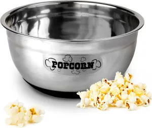 Stainless Steel Popcorn Serving Bowl - Wabash Valley Farms 6 Quart Stainless Steel Large Popcorn Bowl, Popcorn Bowls for Family Movie Night, Popcorn Buckets and Popcorn Bowls Reusable