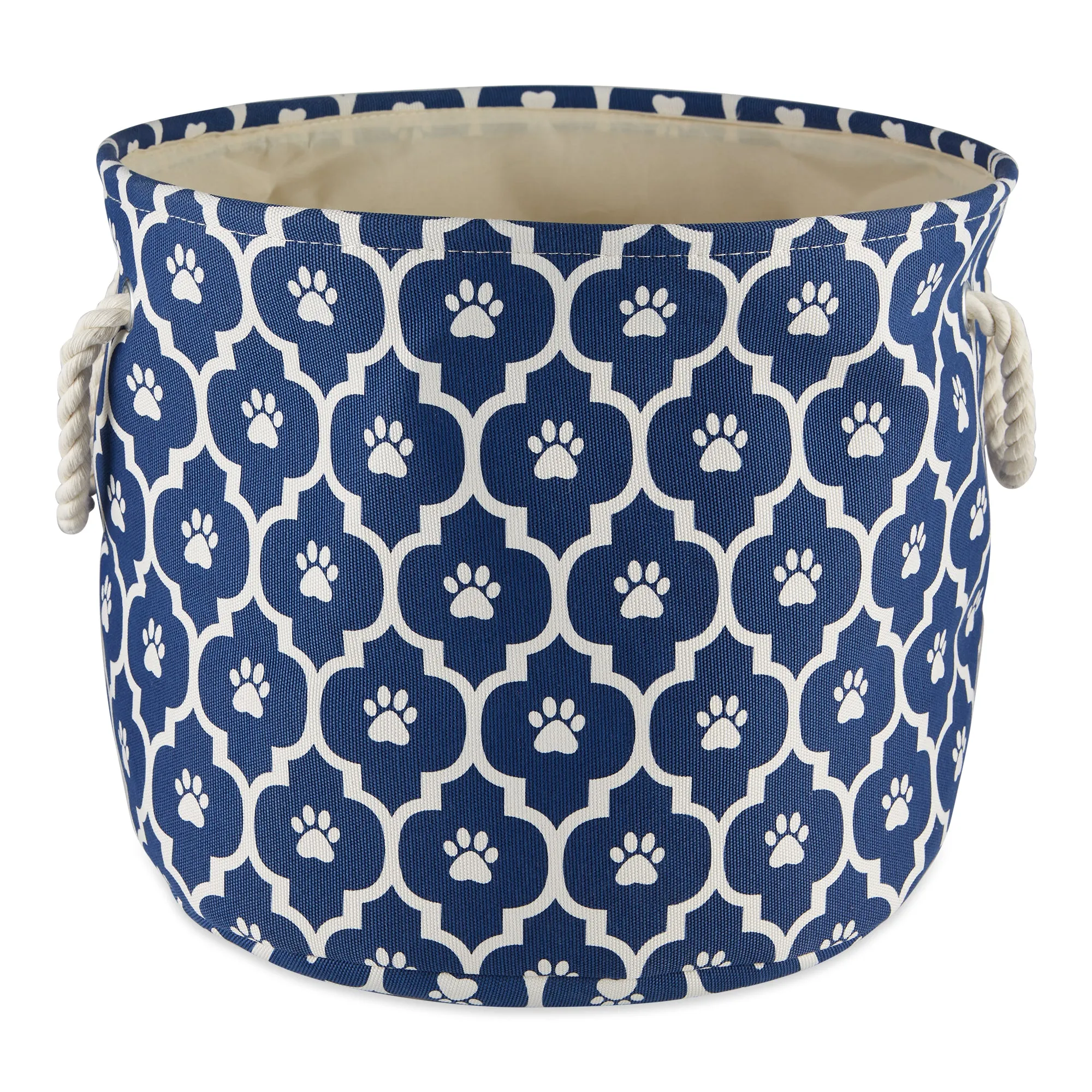 Storage Bin, Lattice Paw Print, Nautical Blue, Small Round - 12x9"