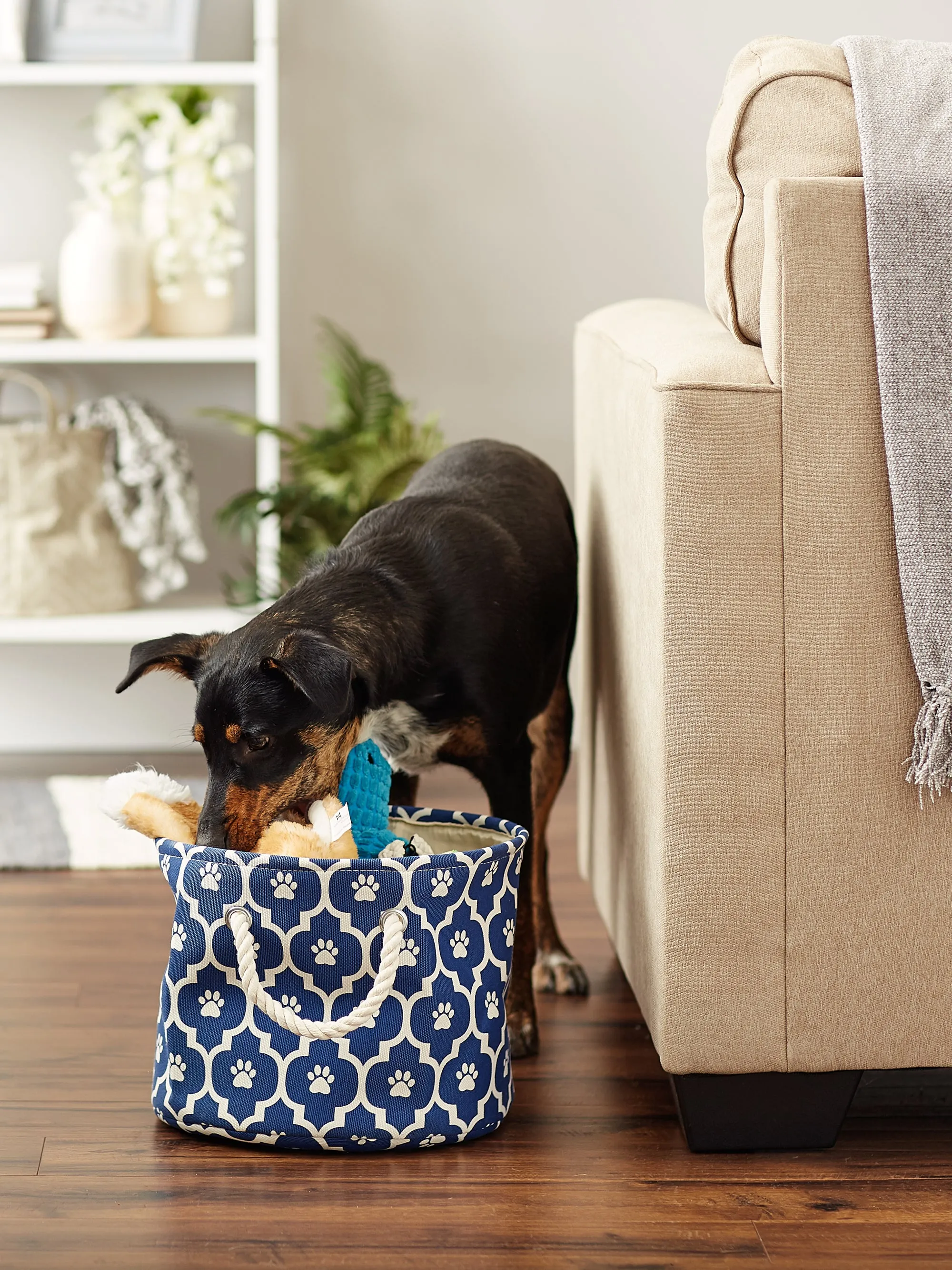 Storage Bin, Lattice Paw Print, Nautical Blue, Small Round - 12x9"