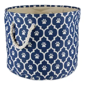 Storage Bin, Lattice Paw Print, Nautical Blue, Small Round - 12x9"