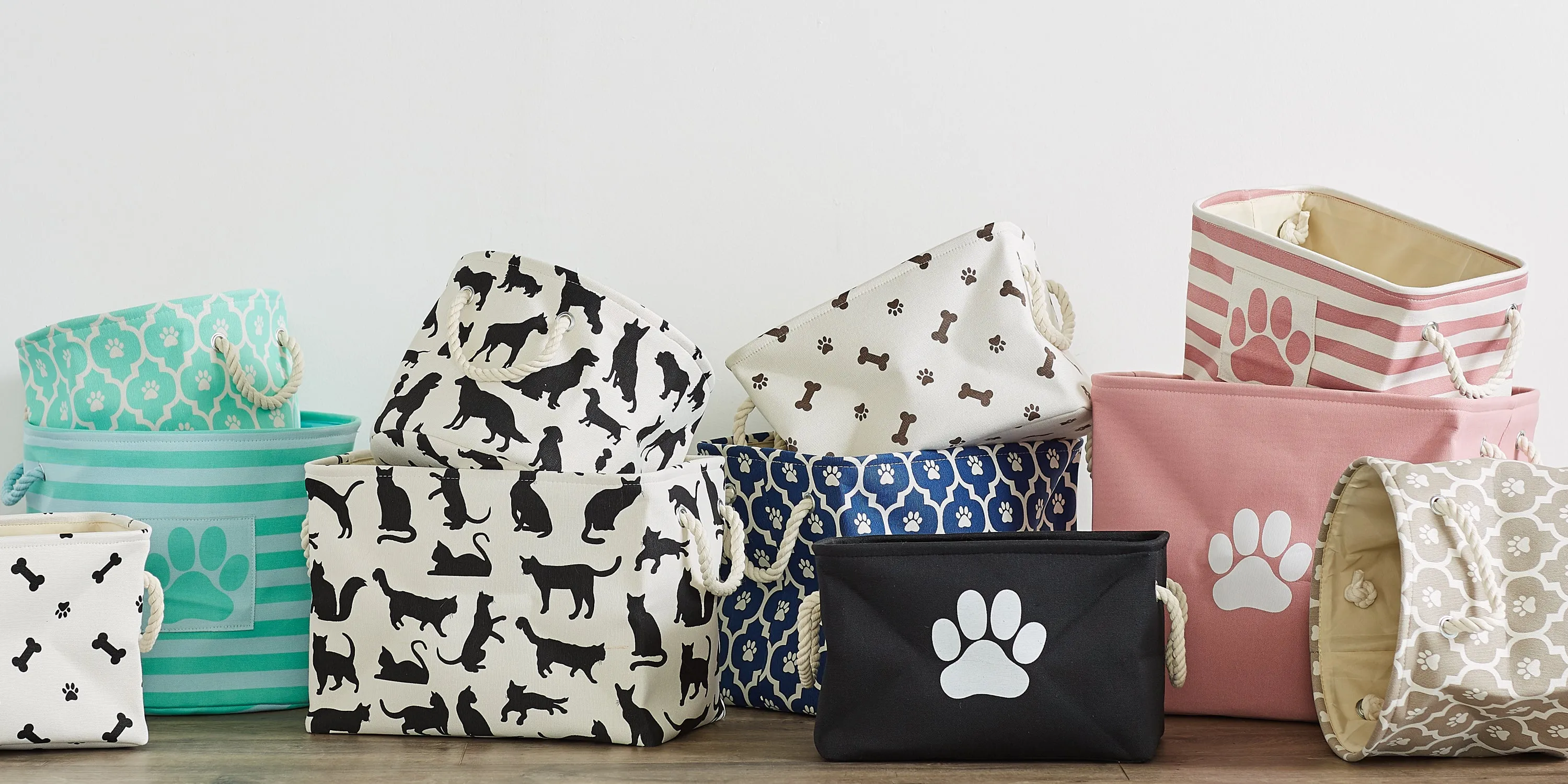 Storage Bin, Lattice Paw Print, Nautical Blue, Small Round - 12x9"
