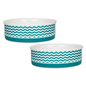 Teal Chevron Pet Bowl Set of 2, Large 3.75 C. Capacity