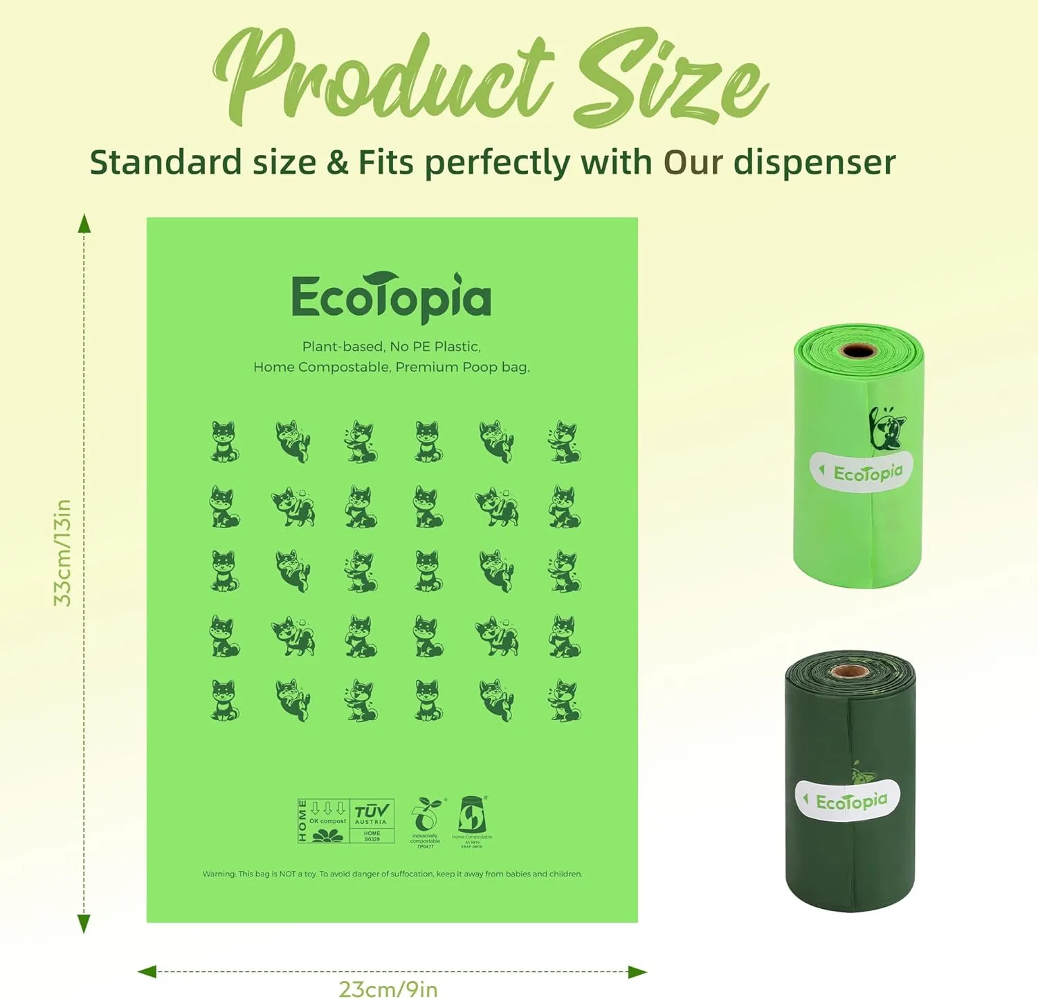 Tear-Free Biodegradable Poop Bags for Dogs,240 Compostable Dog Waste Bags Rolls,Eco-Friendly,Extra Thick,Leakproof,Unscented,Plant-based,ASTM D6400 & EN 13432 Compliant,Dark Green