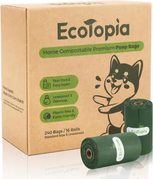 Tear-Free Biodegradable Poop Bags for Dogs,240 Compostable Dog Waste Bags Rolls,Eco-Friendly,Extra Thick,Leakproof,Unscented,Plant-based,ASTM D6400 & EN 13432 Compliant,Dark Green