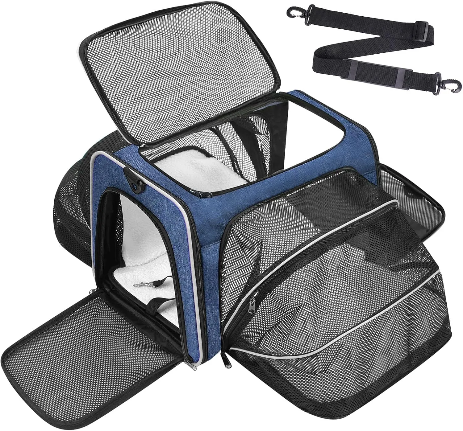 Travel Cat Dog Carrier for Puppies up to 20 Lbs-Airline Approved Expandable Soft - Sided Pet Carriers with Removable Fleece Pad & Collapsible,Secure Storage