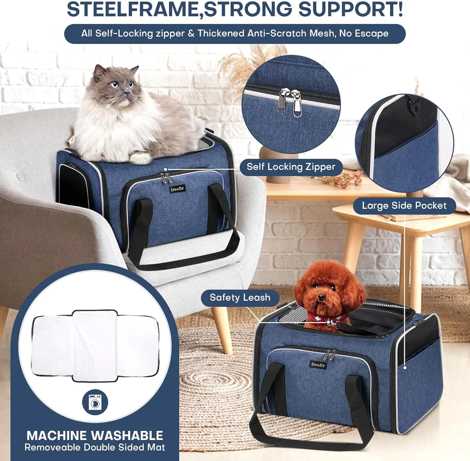 Travel Cat Dog Carrier for Puppies up to 20 Lbs-Airline Approved Expandable Soft - Sided Pet Carriers with Removable Fleece Pad & Collapsible,Secure Storage