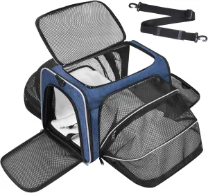 Travel Cat Dog Carrier for Puppies up to 20 Lbs-Airline Approved Expandable Soft - Sided Pet Carriers with Removable Fleece Pad & Collapsible,Secure Storage