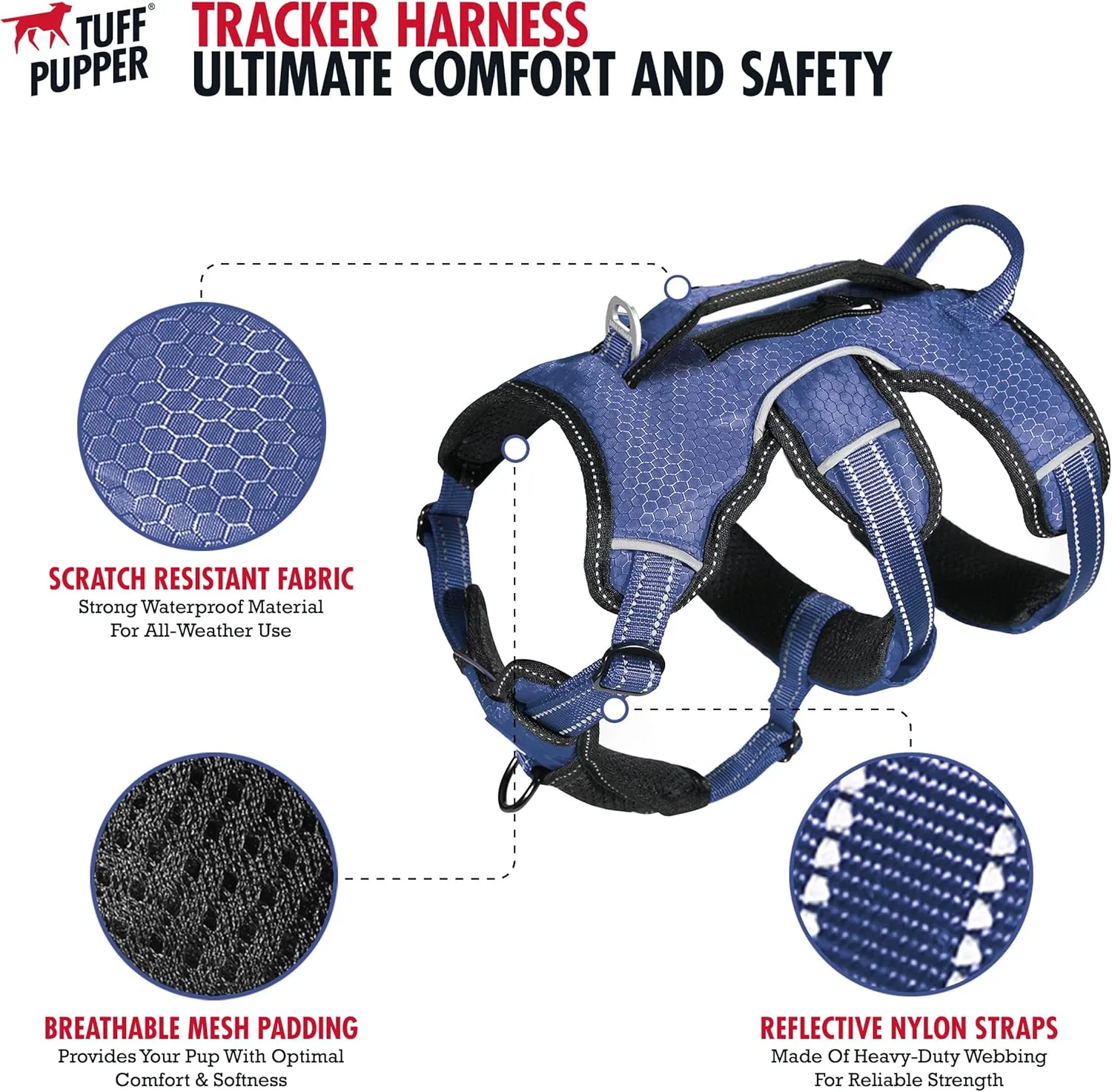 Tuff Pupper Escape Proof No Escape Dog Harness | 5 Point Adjustable Fit Harness for Dogs | Padded Dogs Harnesses | Handle Dog Lift Harnesses