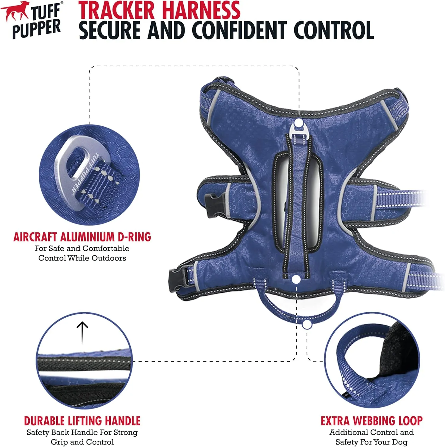 Tuff Pupper Escape Proof No Escape Dog Harness | 5 Point Adjustable Fit Harness for Dogs | Padded Dogs Harnesses | Handle Dog Lift Harnesses