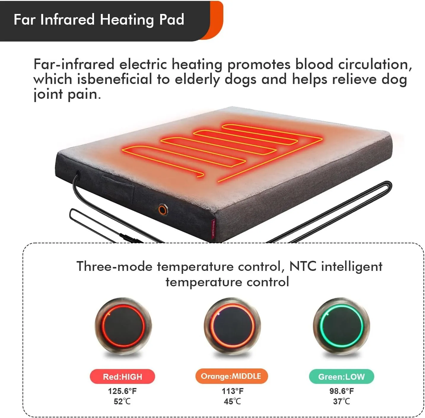 Upgraded Heated Dog Bed with Enlarged Heating Area, Orthopedic Dog Bed with Memory Foam, Heated Pet Bed & Removable Waterproof Cover for Medium, Large, Jumbo Dogs/L