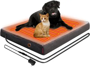 Upgraded Heated Dog Bed with Enlarged Heating Area, Orthopedic Dog Bed with Memory Foam, Heated Pet Bed & Removable Waterproof Cover for Medium, Large, Jumbo Dogs/L