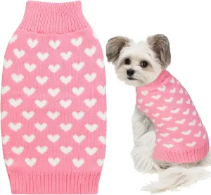 Valentines Dog Sweater, Dog Valentines Clothes Outfit Knitted Sweaters for Small Medium Large Dogs Pets (Pink Heart, Medium)