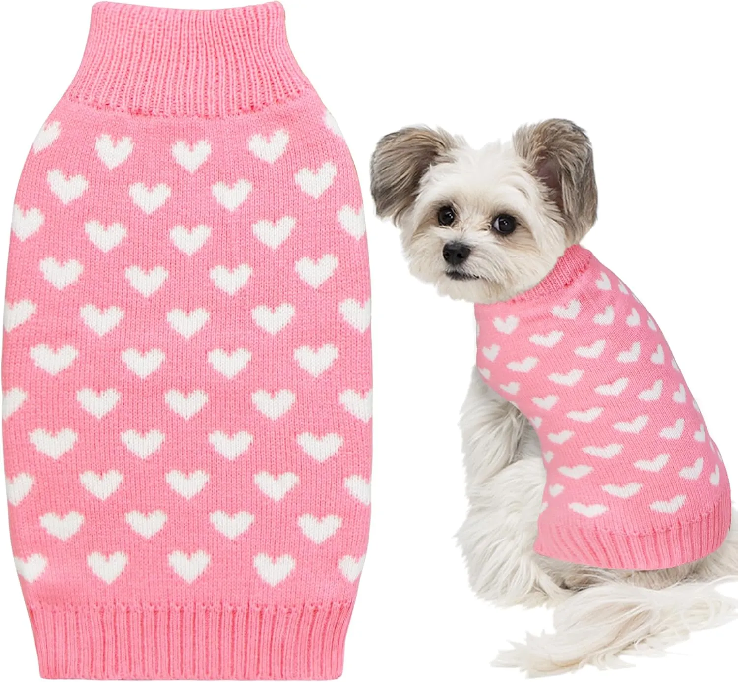 Valentines Dog Sweater, Dog Valentines Clothes Outfit Knitted Sweaters for Small Medium Large Dogs Pets (Pink Heart, Medium)