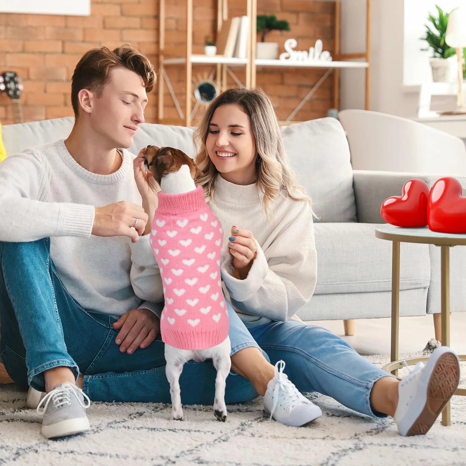 Valentines Dog Sweater, Dog Valentines Clothes Outfit Knitted Sweaters for Small Medium Large Dogs Pets (Pink Heart, Medium)