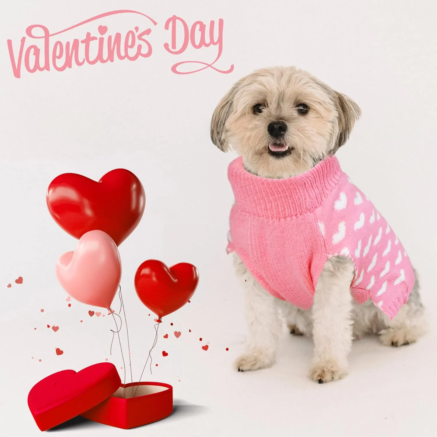 Valentines Dog Sweater, Dog Valentines Clothes Outfit Knitted Sweaters for Small Medium Large Dogs Pets (Pink Heart, Medium)