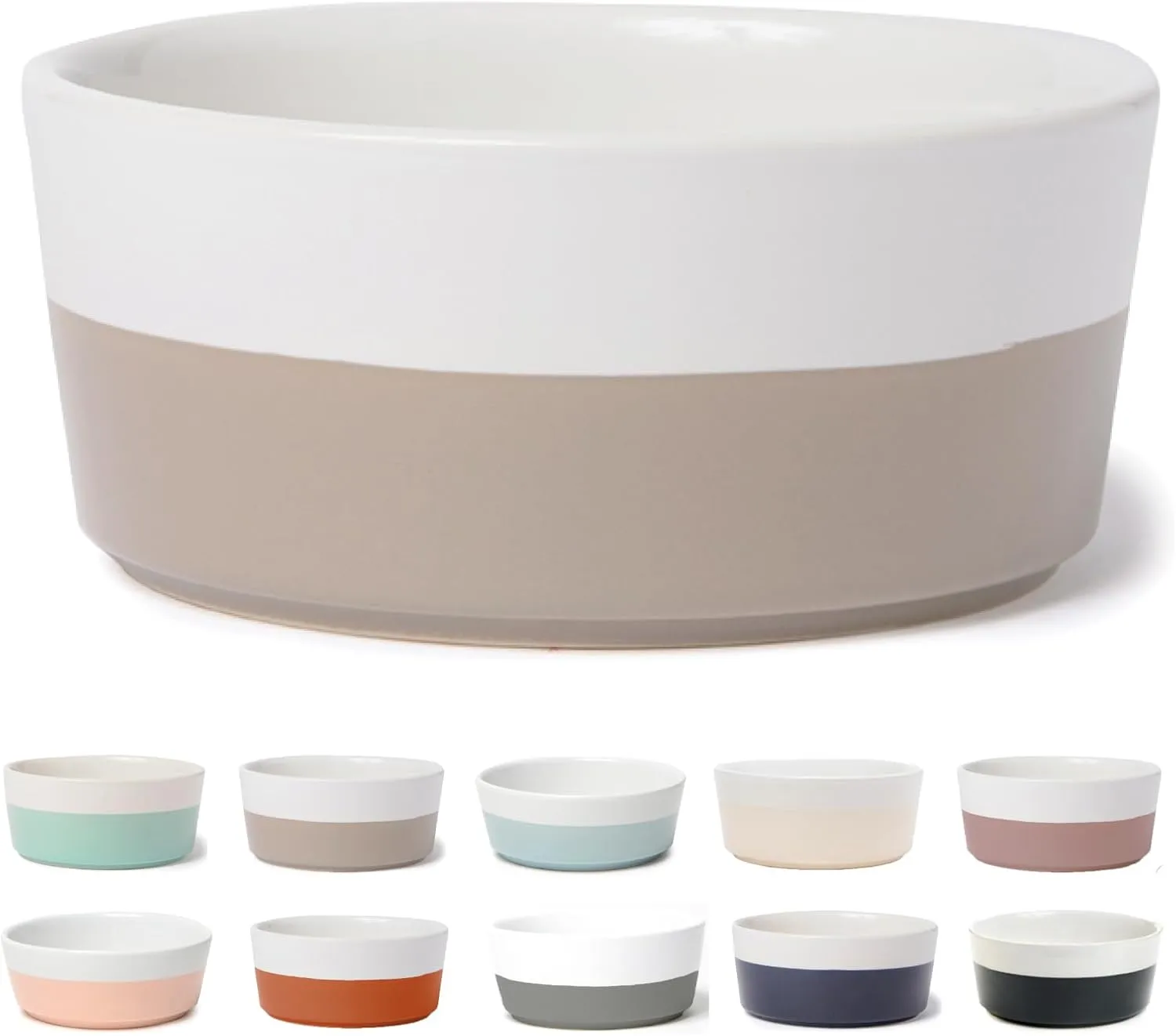 Waggo Dipper Ceramic Dog Bowl for Small and Large Breeds - Heavyweight and Durable Pet Food and Water Dish Crock, Dishwasher Safe, Modern (Vintage Grey, Medium)