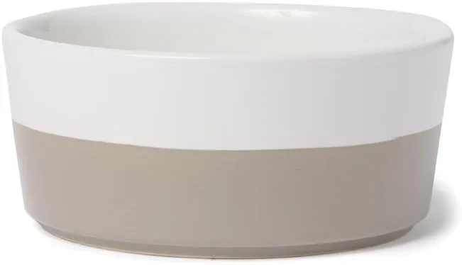 Waggo Dipper Ceramic Dog Bowl for Small and Large Breeds - Heavyweight and Durable Pet Food and Water Dish Crock, Dishwasher Safe, Modern (Vintage Grey, Medium)