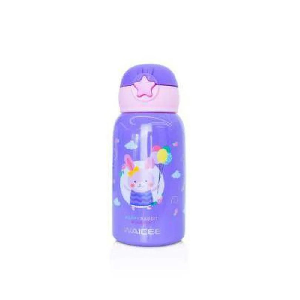 WAICEE Kid's Water Bottle With Straw And Outer Bag - 600 Milliliter | Stainless Steel and Vacuum Insulated | 100% BPA Free