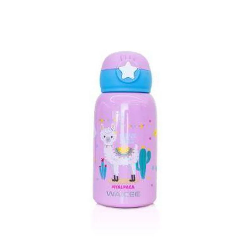 WAICEE Kid's Water Bottle With Straw And Outer Bag - 600 Milliliter | Stainless Steel and Vacuum Insulated | 100% BPA Free