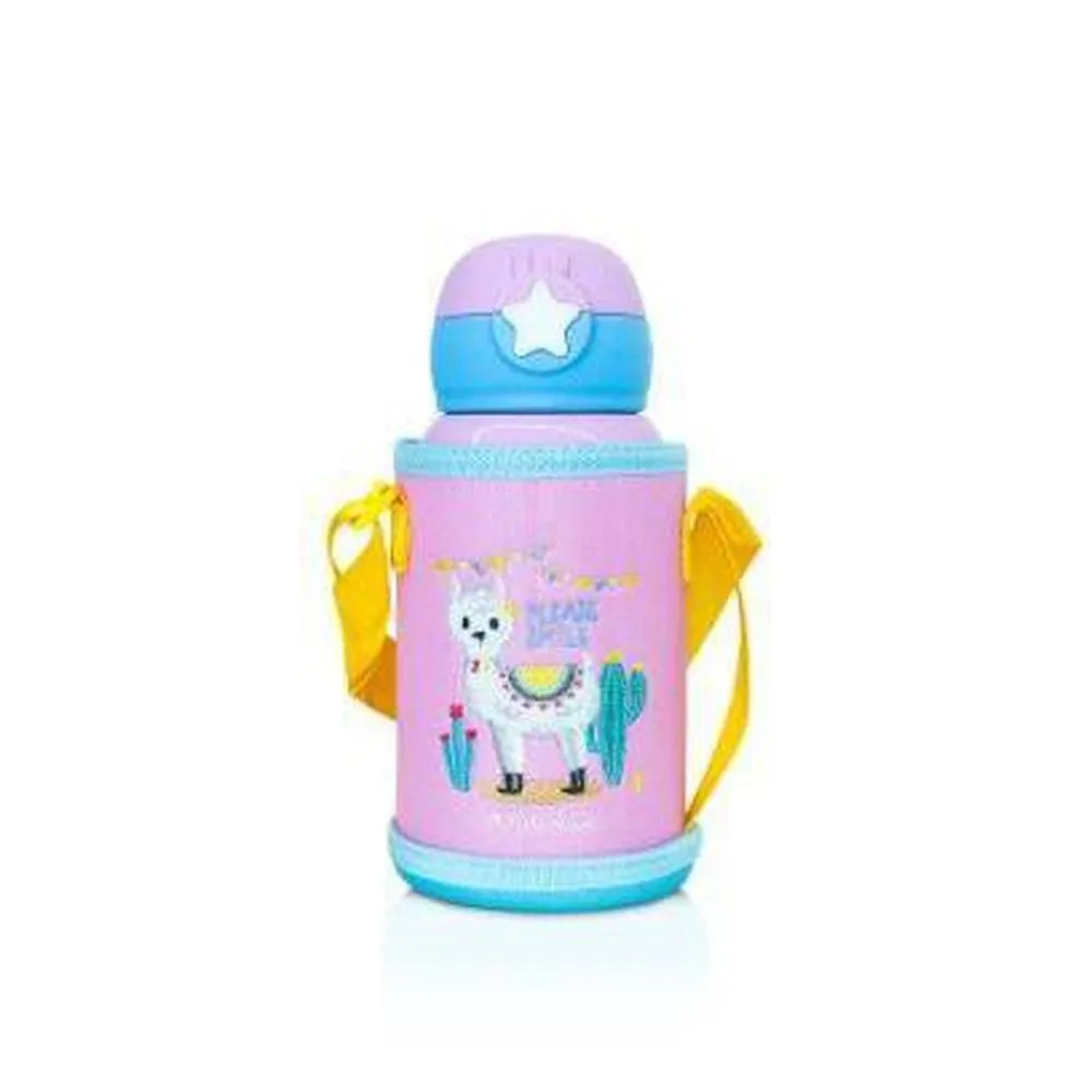 WAICEE Kid's Water Bottle With Straw And Outer Bag - 600 Milliliter | Stainless Steel and Vacuum Insulated | 100% BPA Free