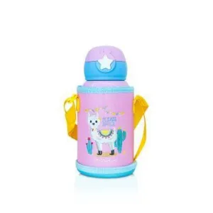 WAICEE Kid's Water Bottle With Straw And Outer Bag - 600 Milliliter | Stainless Steel and Vacuum Insulated | 100% BPA Free