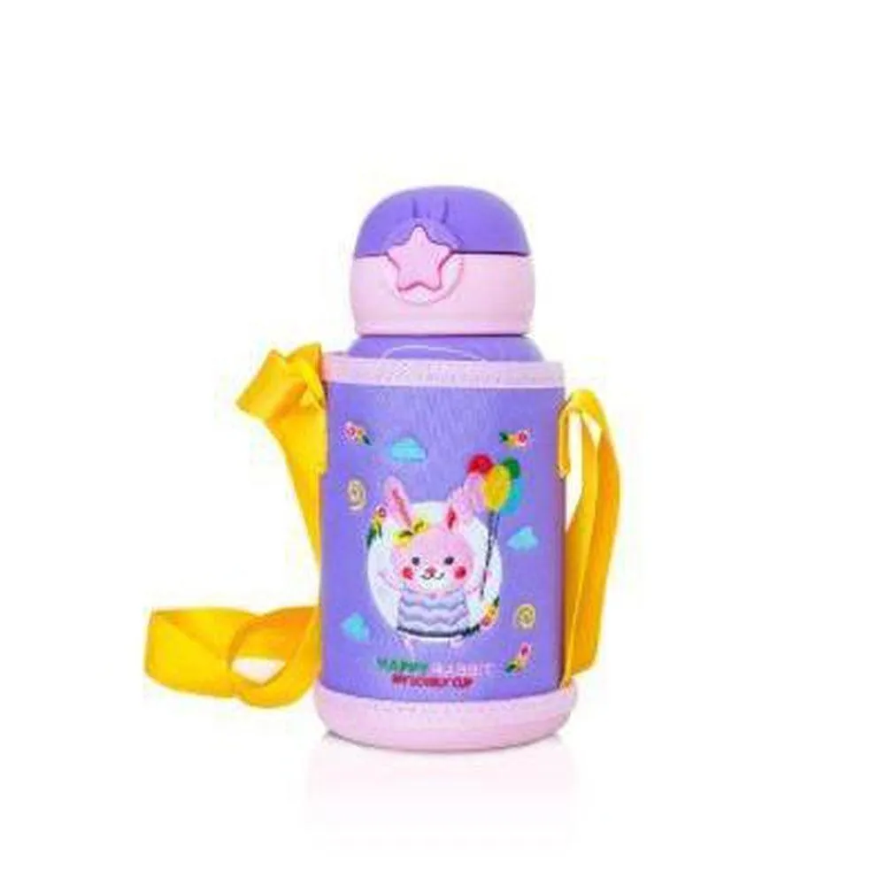 WAICEE Kid's Water Bottle With Straw And Outer Bag - 600 Milliliter | Stainless Steel and Vacuum Insulated | 100% BPA Free