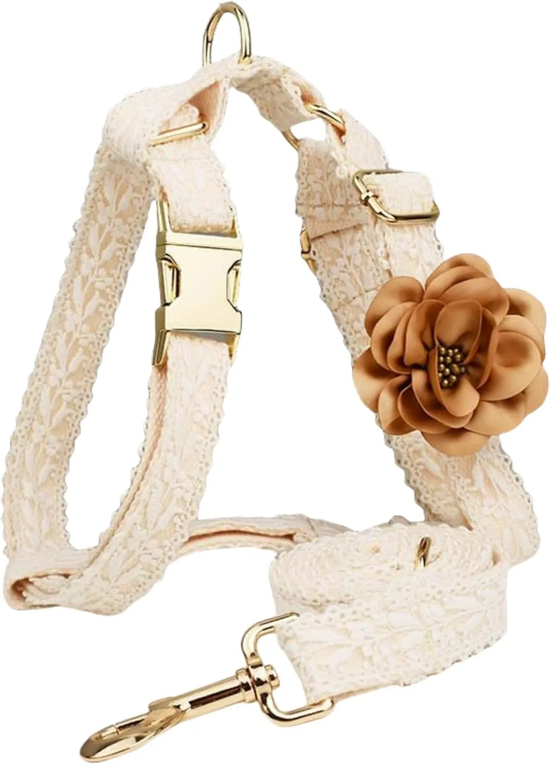 White Dog Harness and Leash Set Adjustable Lace Harness for Girl Dogs Luxury Dog Harness No Pull with Handle & Bow Flowers for Easy Dog Walking,S