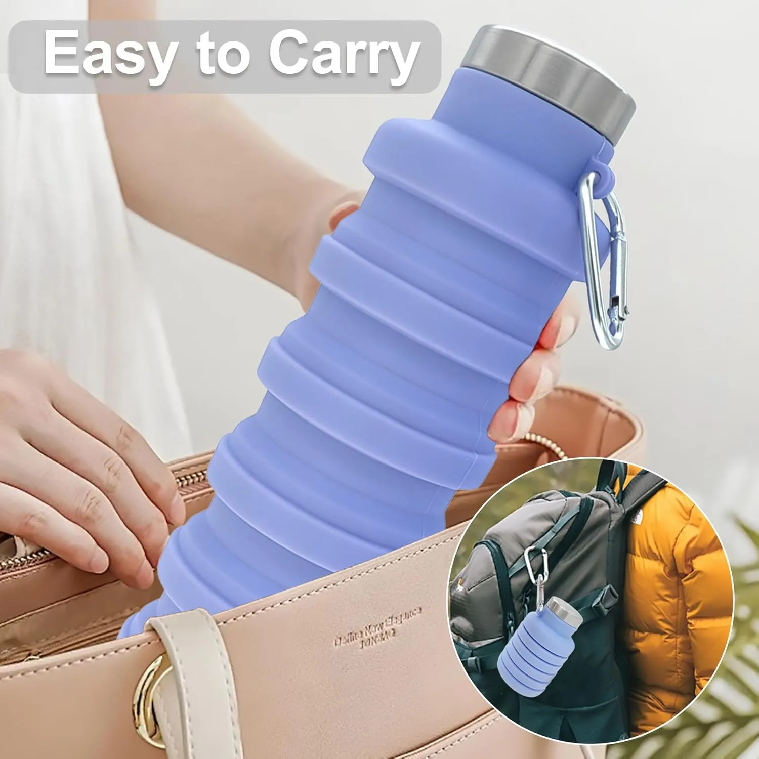 YCT Collapsible Water Bottle 17oz500mlTravel Portable Sport Water BottleReusable Silicone Foldable Water Bottles for Gym Camping Hiking (Purple Black)