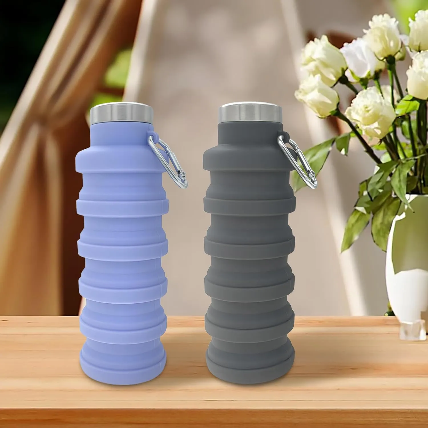 YCT Collapsible Water Bottle 17oz500mlTravel Portable Sport Water BottleReusable Silicone Foldable Water Bottles for Gym Camping Hiking (Purple Black)
