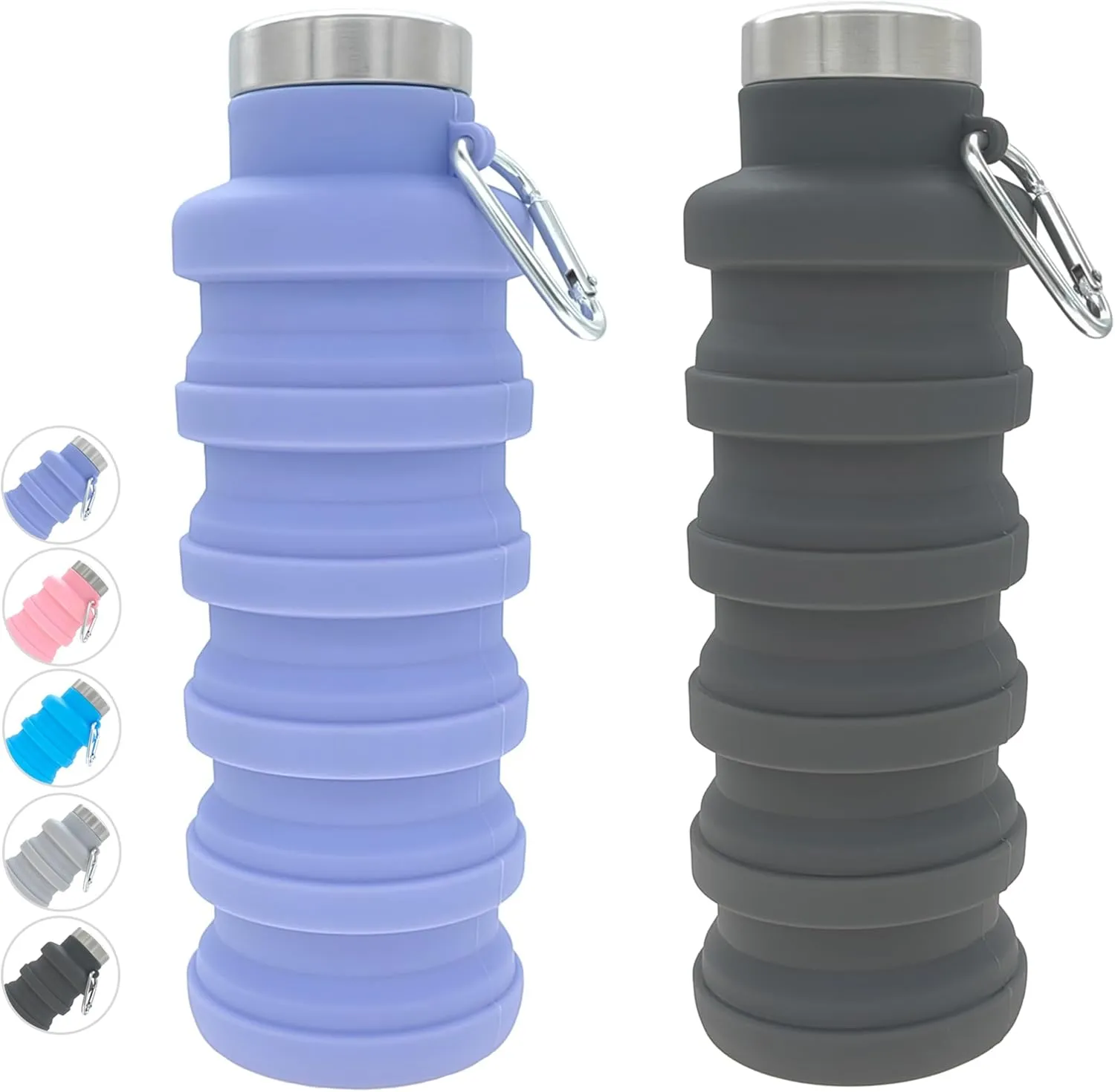 YCT Collapsible Water Bottle 17oz500mlTravel Portable Sport Water BottleReusable Silicone Foldable Water Bottles for Gym Camping Hiking (Purple Black)