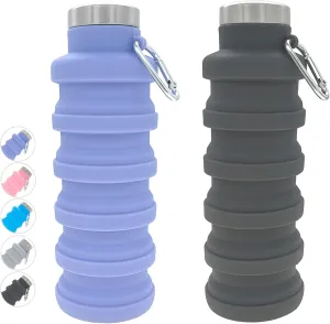 YCT Collapsible Water Bottle 17oz500mlTravel Portable Sport Water BottleReusable Silicone Foldable Water Bottles for Gym Camping Hiking (Purple Black)